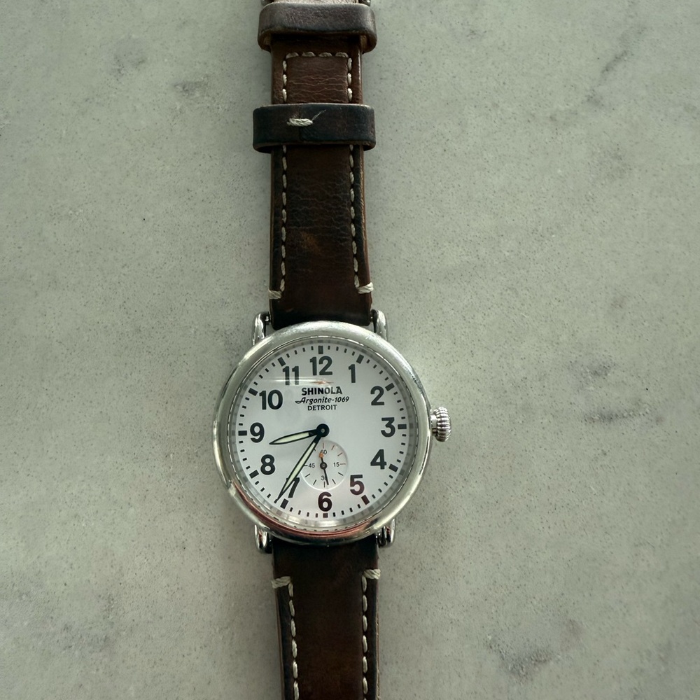 Runwell Shinola Silver Case with Dark Brown Leather Watch